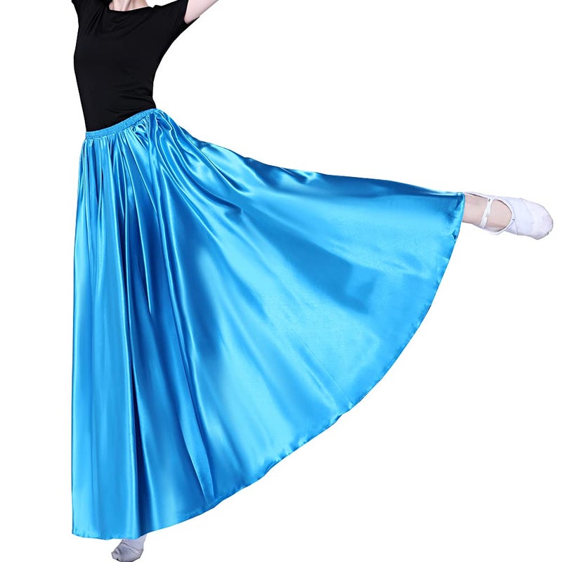 Sancan Women Long Tulle Retro Maxi Shiny Skirt for Belly Dancing Dance Costume Cosplay Holiday Weekend Party Dinner (Lake Blue) - Image 2